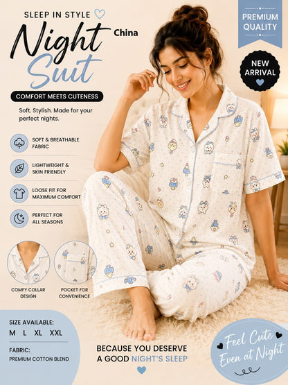 Print To Print 2207 China Cotton Collar Night Suits Manufacturer Gujarat