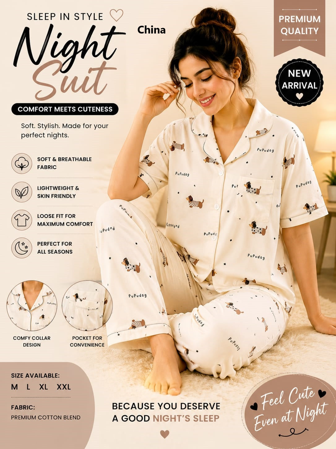 Print To Print 2207 China Cotton Collar Night Suits Manufacturer Gujarat