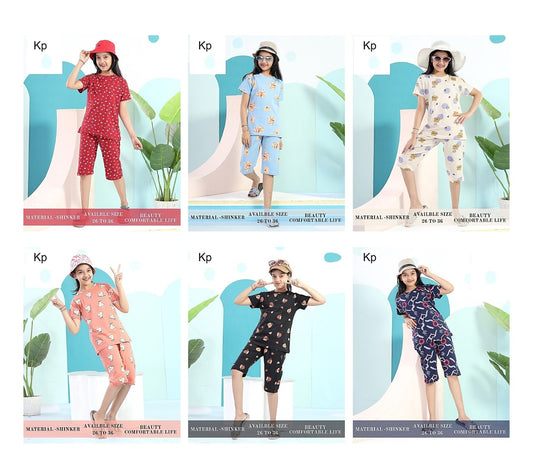 Print To Print 2509 Kp Sinker Girls Capri Night Suits Wholesaler
