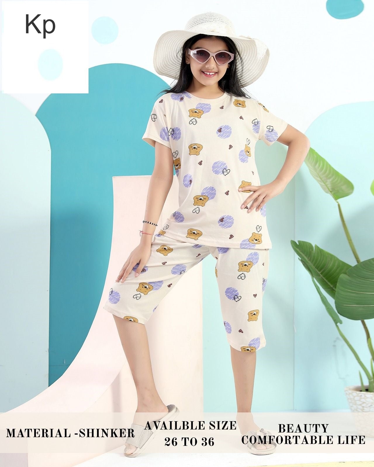 Print To Print 2509 Kp Sinker Girls Capri Night Suits Wholesaler
