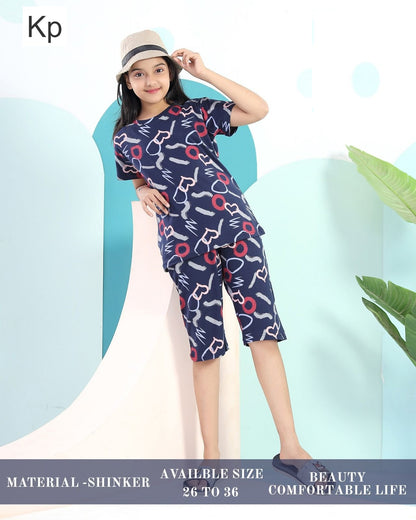 Print To Print 2509 Kp Sinker Girls Capri Night Suits Wholesaler
