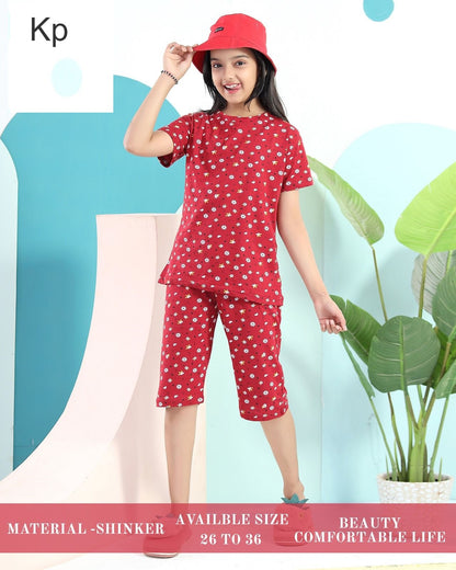 Print To Print 2509 Kp Sinker Girls Capri Night Suits Wholesaler