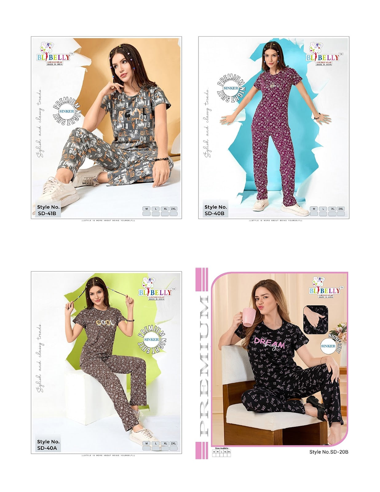 Print To Print Belly Sinker Pyjama Night Suits Wholesaler Gujarat