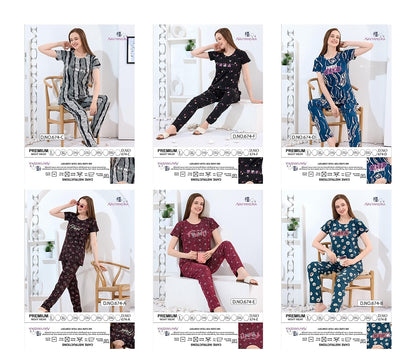 Print To Print Design 674 Kavyansika Hosiery Cotton Pyjama Night Suits Supplier India