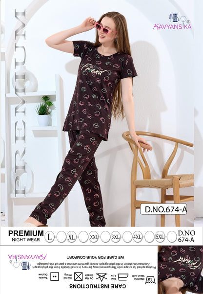 Print To Print Design 674 Kavyansika Hosiery Cotton Pyjama Night Suits Supplier India