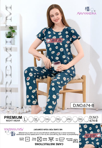 Print To Print Design 674 Kavyansika Hosiery Cotton Pyjama Night Suits Supplier India