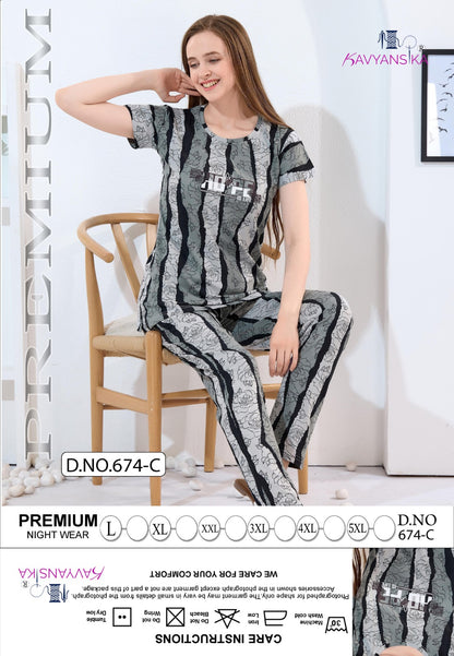 Print To Print Design 674 Kavyansika Hosiery Cotton Pyjama Night Suits Supplier India