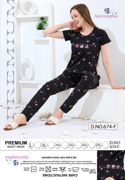 Print To Print Design 674 Kavyansika Hosiery Cotton Pyjama Night Suits Supplier India