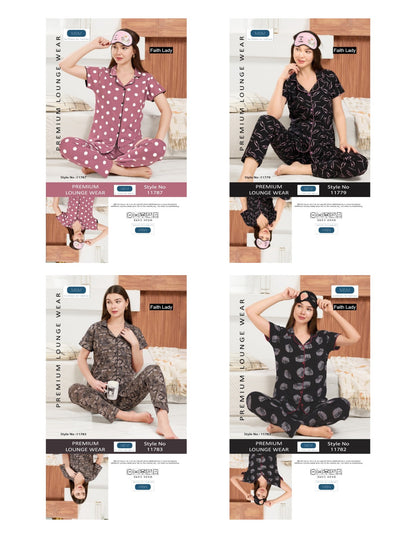 Print To Print Faith Lady Hosiery Collar Night Suits Supplier