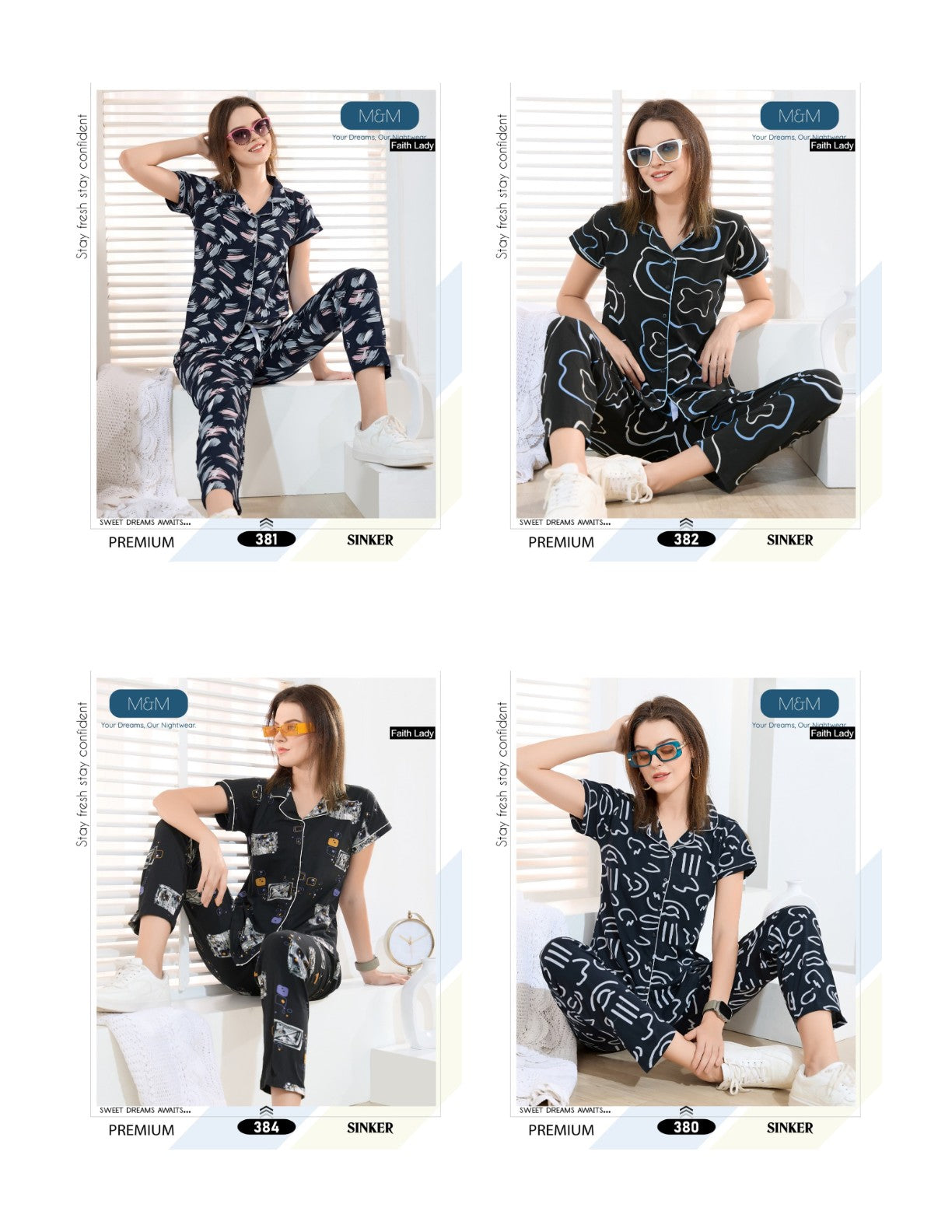 Print To Print Faith Lady Hosiery Collar Night Suits Supplier