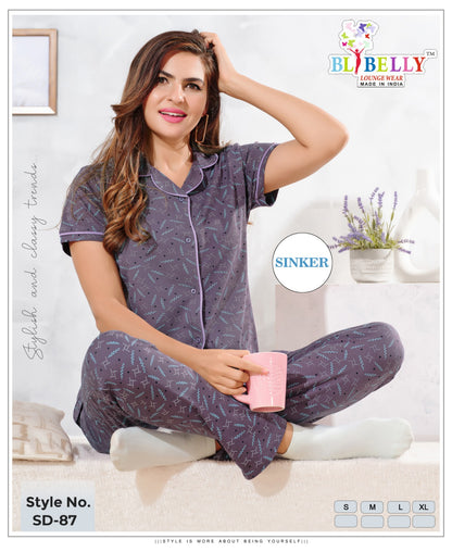 Print To Print Vol 678 Belly Sinker Collar Night Suits Exporter Ahmedabad