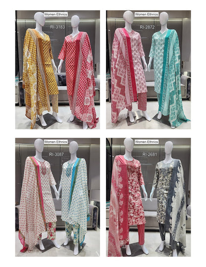 Print To Print Women Ethnics Readymade Cotton Pant Suits Supplier
