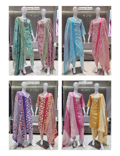 Print To Print Women Ethnics Readymade Cotton Pant Suits Supplier