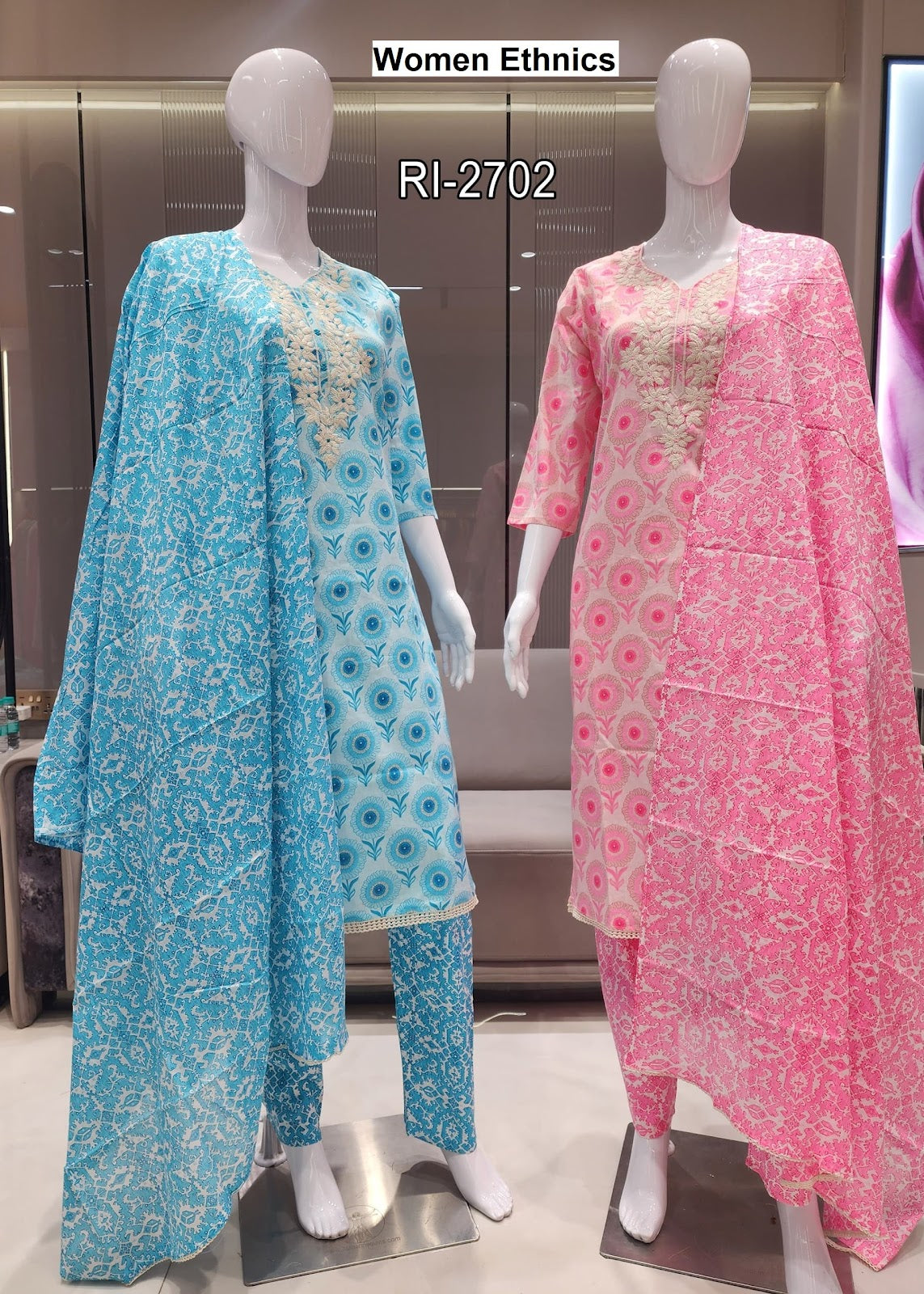 Print To Print Women Ethnics Cotton Readymade Pant Style Suits Wholesaler