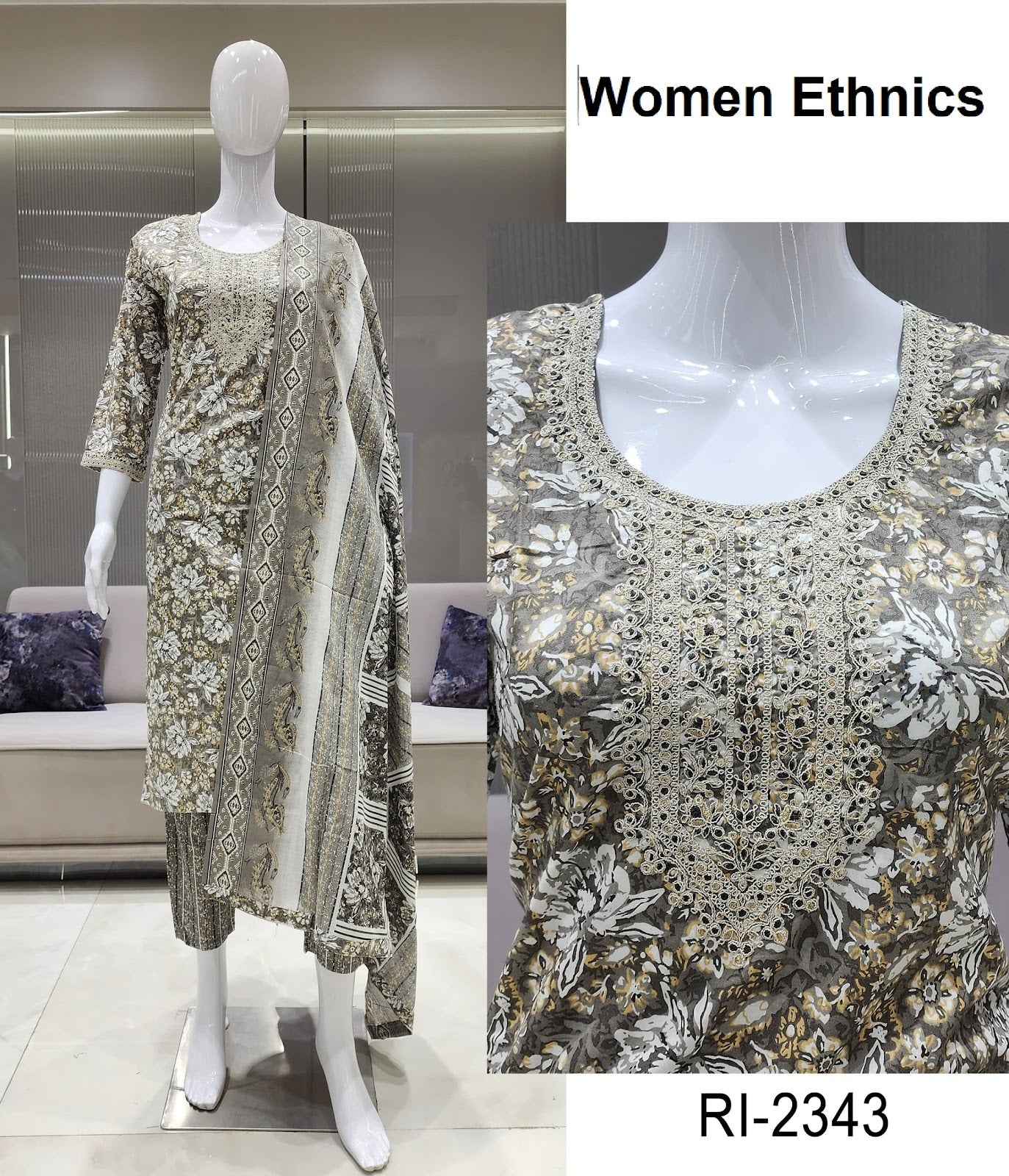 Print To Print Women Ethnics Cotton Readymade Pant Style Suits Wholesaler