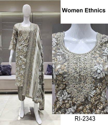 Print To Print Women Ethnics Cotton Readymade Pant Style Suits Wholesaler
