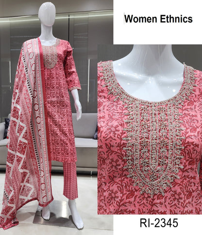 Print To Print Women Ethnics Cotton Readymade Pant Style Suits Wholesaler