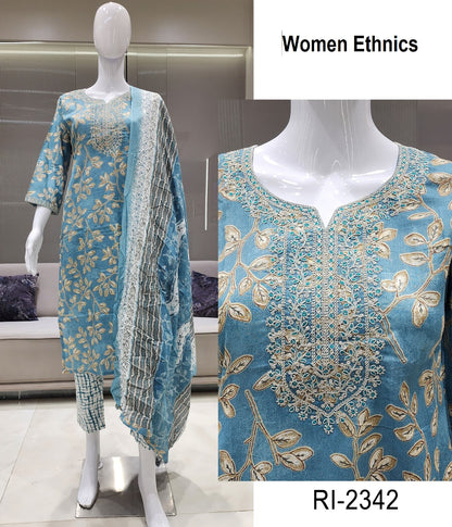 Print To Print Women Ethnics Cotton Readymade Pant Style Suits Wholesaler