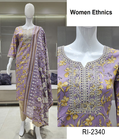 Print To Print Women Ethnics Cotton Readymade Pant Style Suits Wholesaler
