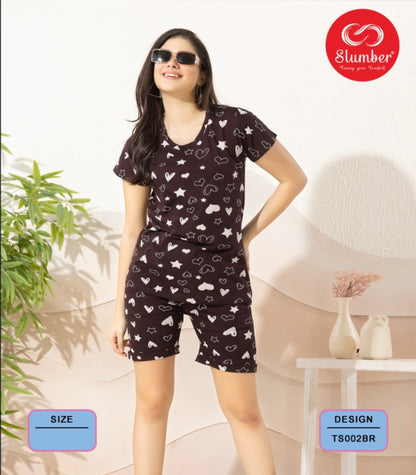 Print Ts002 Slumber Cotton Shorts Night Suits Wholesaler Gujarat