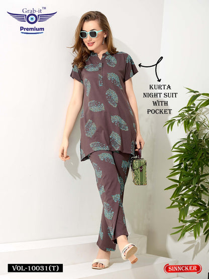 Print Vol 10031 T Grab It Sinker Kurta Night Suits Supplier Ahmedabad