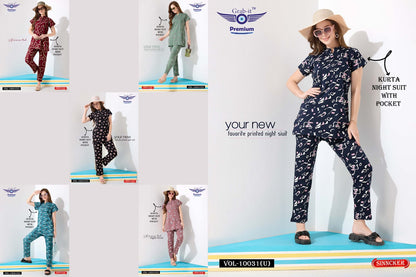 Print Vol 10031 U Grab It Sincker Kurta Night Suits Manufacturer India