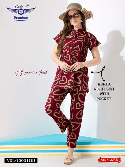Print Vol 10031 U Grab It Sincker Kurta Night Suits Manufacturer India