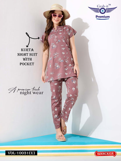 Print Vol 10031 U Grab It Sincker Kurta Night Suits Manufacturer India