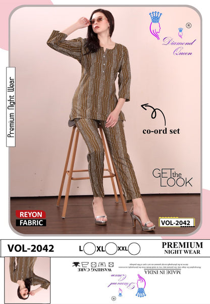 Print Vol 2037-2042 Diamond Queen Rayon Co Ord Set Wholesale