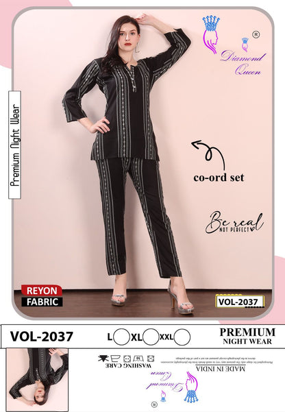 Print Vol 2037-2042 Diamond Queen Rayon Co Ord Set Wholesale