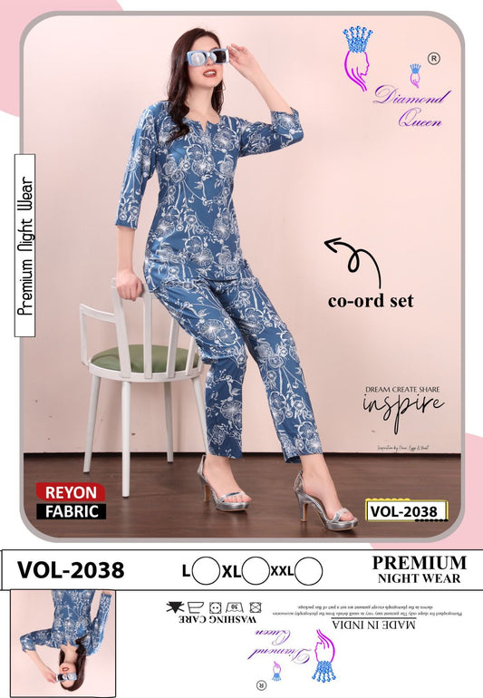 Print Vol 2037-2042 Diamond Queen Rayon Co Ord Set Wholesale