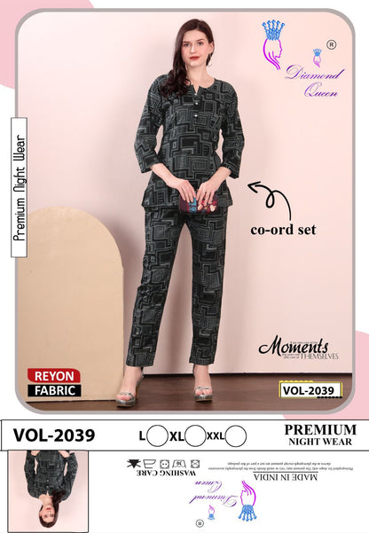 Print Vol 2037-2042 Diamond Queen Rayon Co Ord Set Wholesale