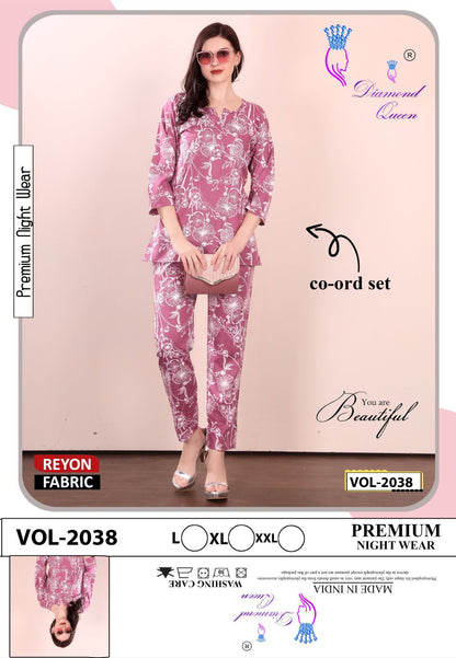 Print Vol 2037-2042 Diamond Queen Rayon Co Ord Set Wholesale