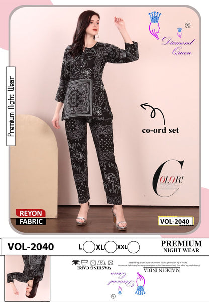 Print Vol 2037-2042 Diamond Queen Rayon Co Ord Set Wholesale