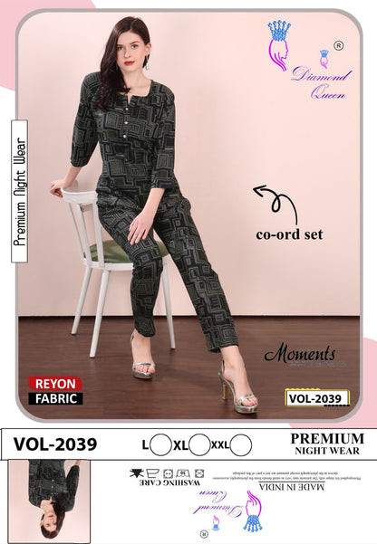 Print Vol 2037-2042 Diamond Queen Rayon Co Ord Set Wholesale