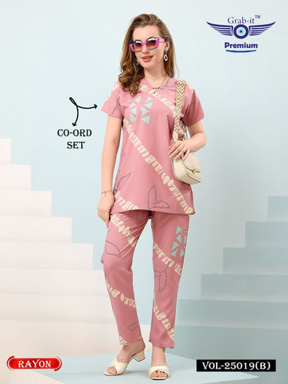 Print Vol 25019 B Grab It Heavy Rayon Co Ord Set Wholesale Rate
