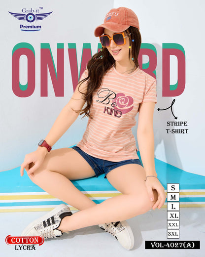 Print Vol 4027 A Grab It Cotton Lycra Women Tshirt Wholesale Price