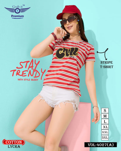 Print Vol 4027 A Grab It Cotton Lycra Women Tshirt Wholesale Price
