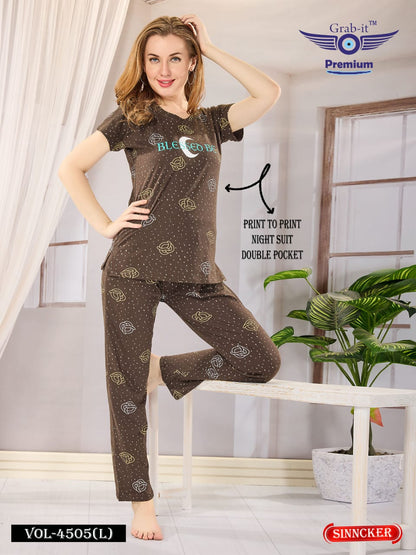 Print Vol 4505 L Grab It Sinker Pyjama Night Suits Supplier India