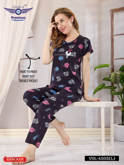 Print Vol 4505 L Grab It Sinker Pyjama Night Suits Supplier India