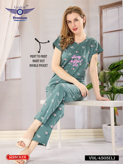 Print Vol 4505 L Grab It Sinker Pyjama Night Suits Supplier India