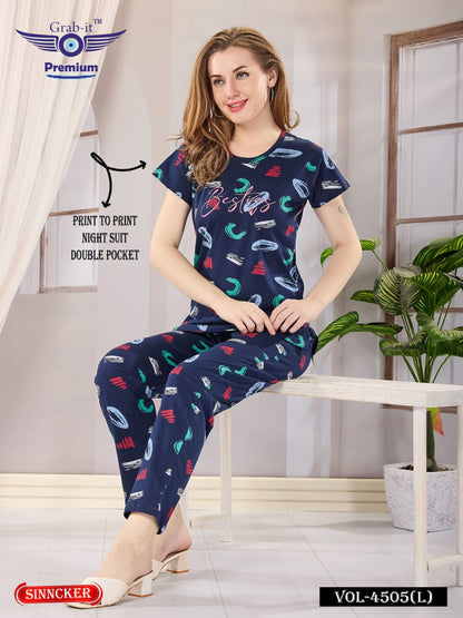 Print Vol 4505 L Grab It Sinker Pyjama Night Suits Supplier India