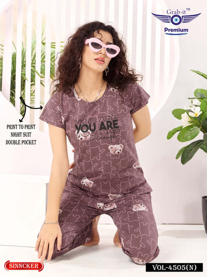 Print Vol 4505 N Grab It Sinker Pyjama Night Suits Supplier