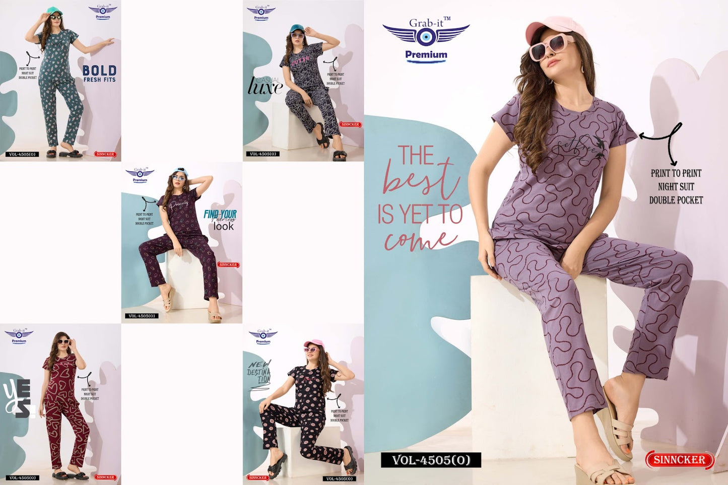 Print Vol 4505 O Grab It Sincker Pyjama Night Suits Manufacturer India