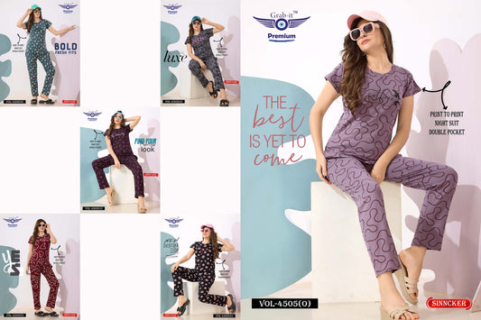 Print Vol 4505 O Grab It Sincker Pyjama Night Suits Manufacturer India