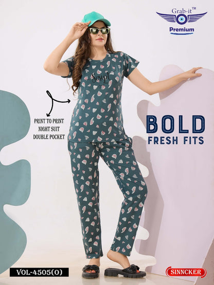 Print Vol 4505 O Grab It Sincker Pyjama Night Suits Manufacturer India
