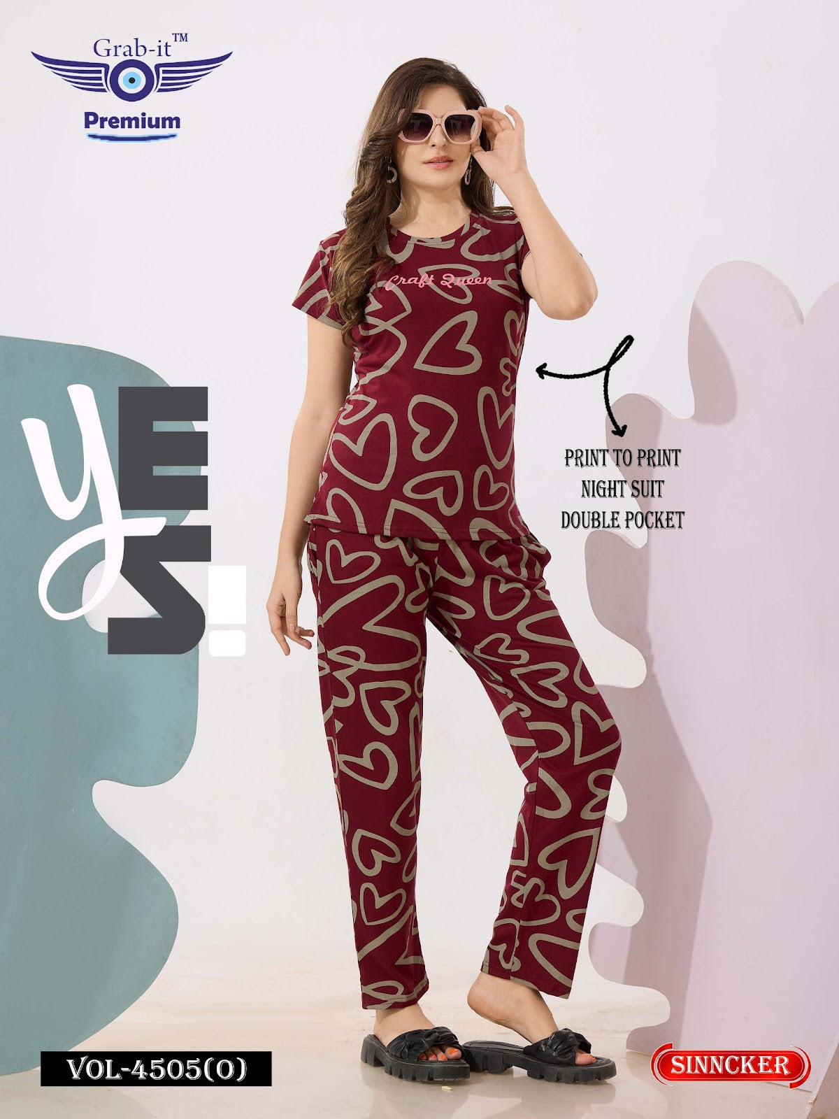 Print Vol 4505 O Grab It Sincker Pyjama Night Suits Manufacturer India