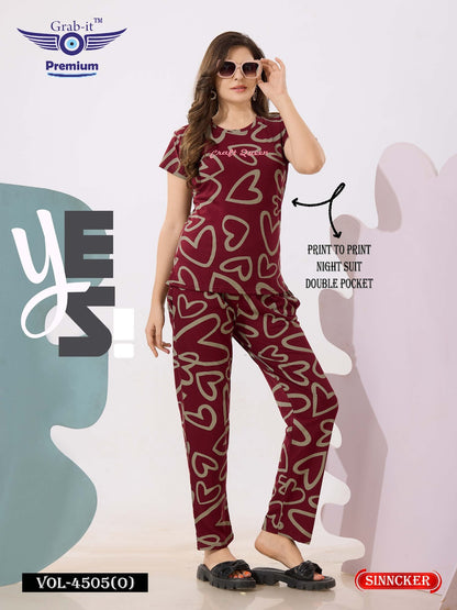 Print Vol 4505 O Grab It Sincker Pyjama Night Suits Manufacturer India