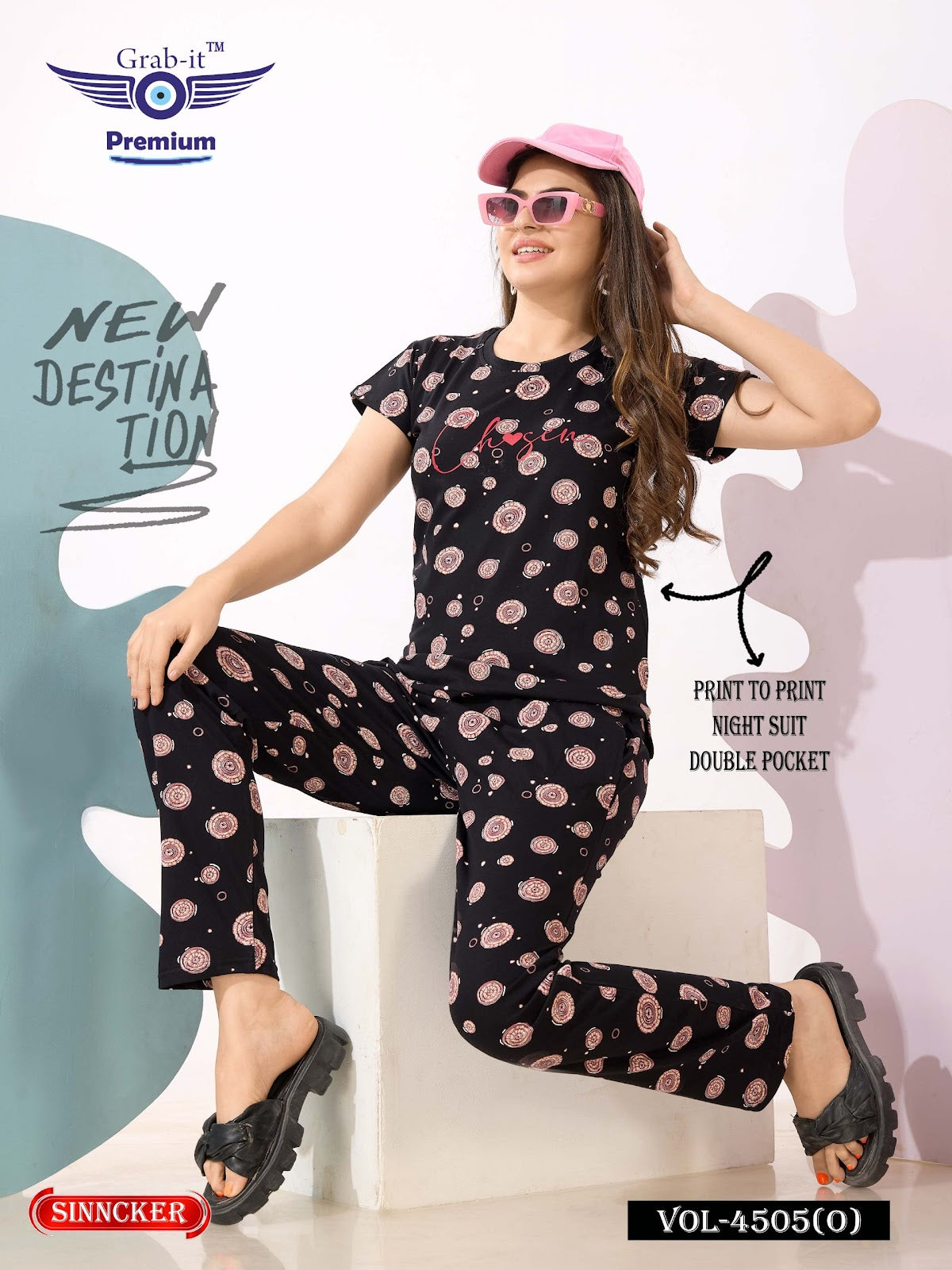 Print Vol 4505 O Grab It Sincker Pyjama Night Suits Manufacturer India