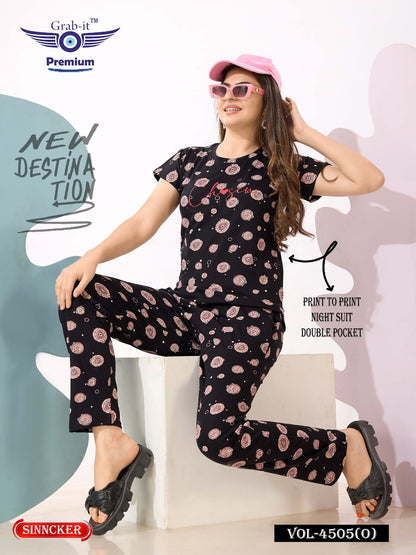 Print Vol 4505 O Grab It Sincker Pyjama Night Suits Manufacturer India